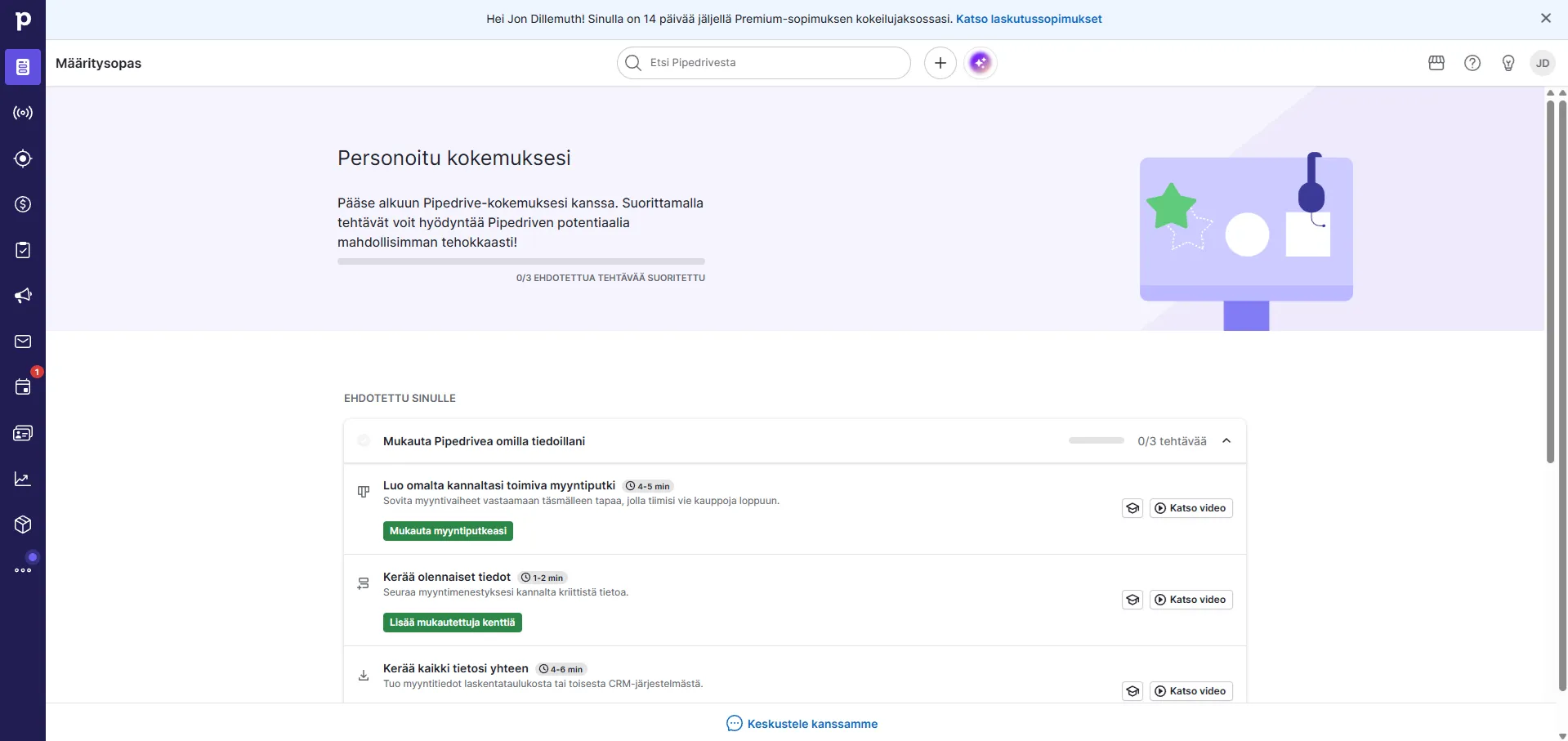 Pipedrive käyttöliittymä - kuvakaappaus tuotteesta