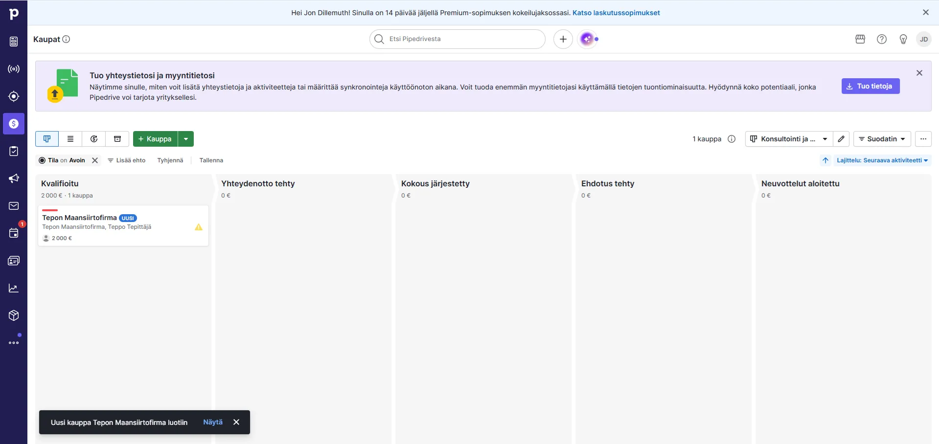 Pipedriven myyntiputki suomenkielisessä käyttöliittymässä: viisi vaihetta ja ensimmäinen kauppa Kvalifioidussa